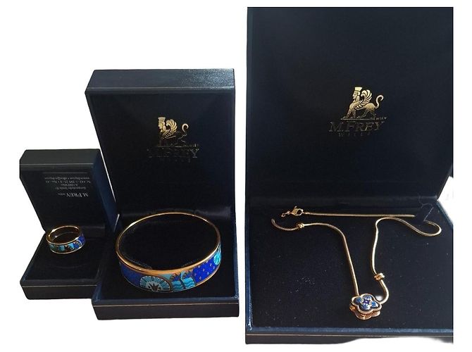 Autre Marque Freywille M. Frey Wien Emaille Gold Schmuckset Weiß Blau Gelb Gold hardware