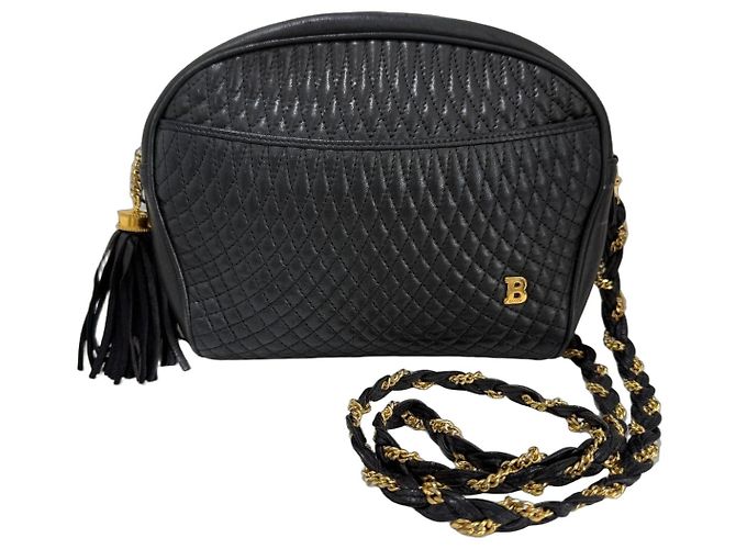 Bally Bolsa de Ombro pele acolchoada preta Preto Gold hardware