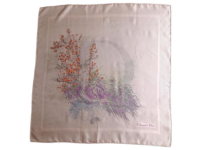Christian Dior Seidentuch mit Blumenmuster Pink Beige Grün Orange Lila