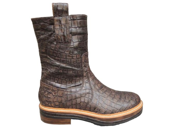 Autre Marque Pons Quintana Botines de Cuero Marrón Efecto Croco Castaño