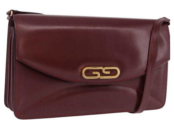 GUCCI Shoulder Bag Leather Bordeaux Gold