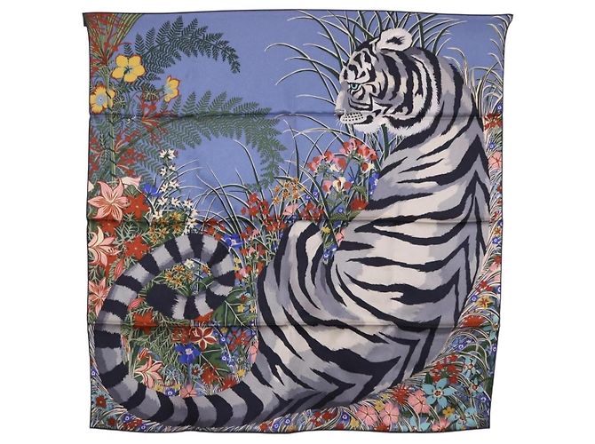 Hermès HERMES Carre 70 Scarf  Tiger  Silk Red