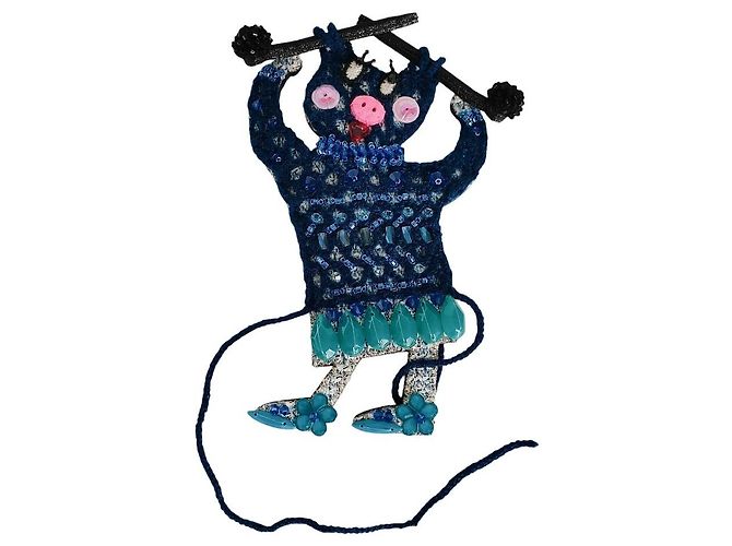 Autre Marque Olleborebla Alberobello Brosche mit Pailletten und Perlen Blau