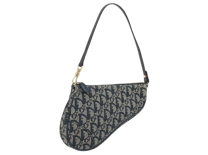 Christian Dior Trotter Canvas Saddle Pouch Navy Gold