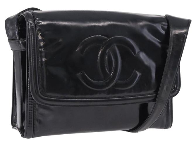 CHANEL Shoulder Bag Patent Black CC