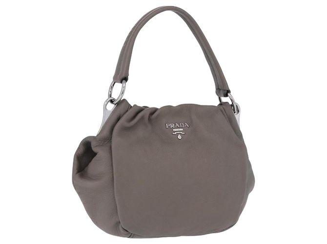 PRADA Shoulder Bag Leather Gray Silver