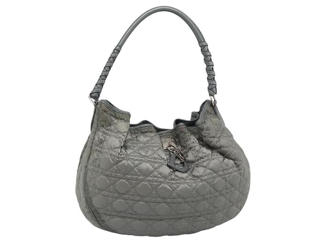 Christian Dior Canage Shoulder Bag Nylon Gray Silver