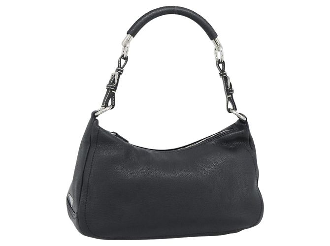 PRADA Handtasche Leder Schwarz Silber