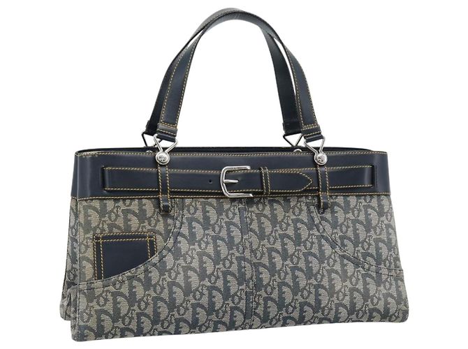 Christian Dior Trotter Canvas Hand Bag Navy Silver