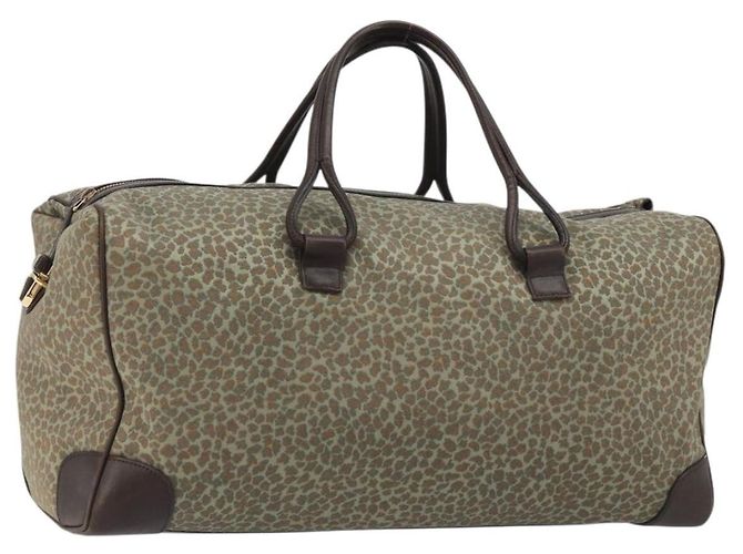 BOTTEGA VENETA Leopard Pattern Boston Bag Canvas Beige Gold