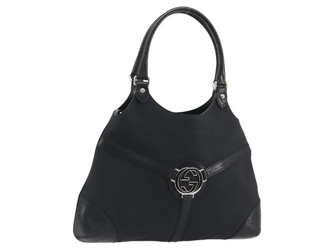 GUCCI Interlocking G Hand Bag Canvas Black Silver 114875