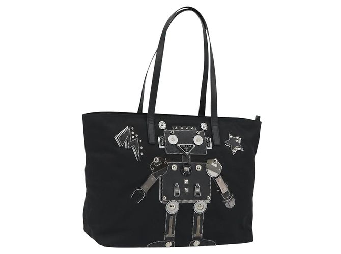 PRADA Robot Tote Bag Nylon Black Silver