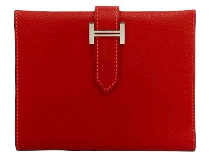 Hermès Hermes Bearn Compact Veau Epsom Bi-fold Wallet Red
