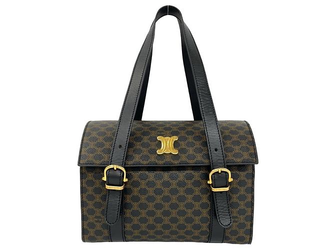 Triomphe Céline Celine Macadam Blazon Pattern Mini Boston Handtasche Braun Schwarz
