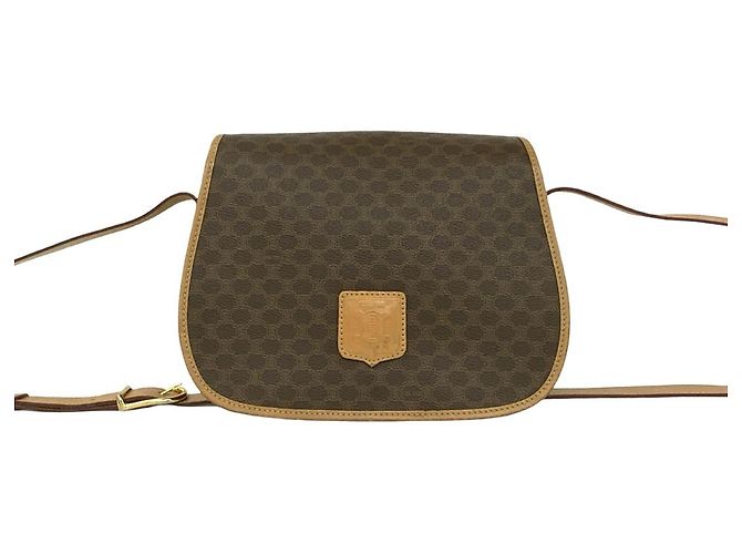 Céline CELINE Vintage Macadam Blazon Pattern Triomphe Leather Shoulder Bag/Pochette Brown