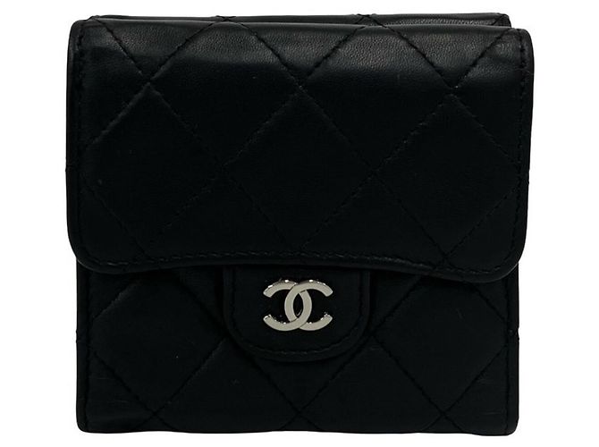 Chanel Matelassé Coco Mark Black Lambskin Tri-fold Wallet