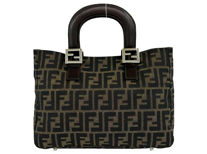 Mini mala tote Fendi Zucca FF Pattern Marrom Preto