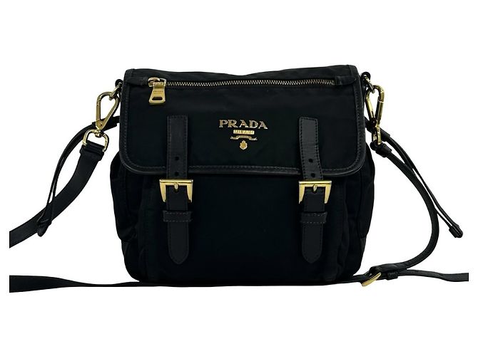 Saffiano Borsa a tracolla Prada in nylon e pelle Nero