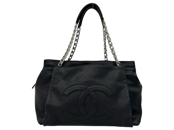 Saco Tote Chanel Coco Mark Chain em couro caviar Preto