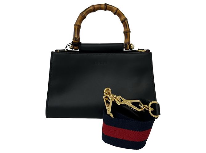 Borsa a mano Gucci Nymphaea Bamboo Sherry Line Nero Rosso