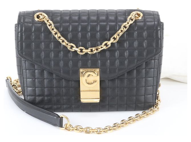 Céline Borsa a tracolla 2-Way in pelle matelassé Celine C Medium Nero