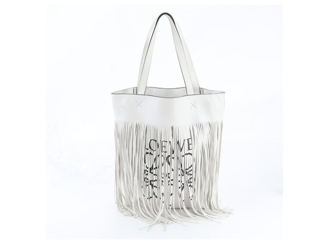 Loewe Vertical Anagram Leder-Tote-Bag mit Fransen Schwarz Weiß