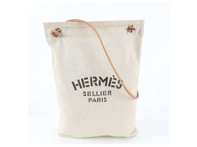 Hermès Bolsa de ombro Hermes Aline GM em couro e tela Marrom Bege