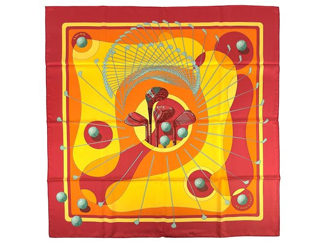 Hermès Hermes Carre 90 SWING Schal Rot Mehrfarben Gelb