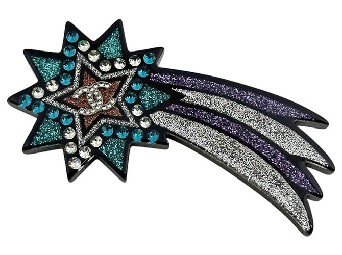 Chanel Shooting Star Brosche für Damen Silber Blau