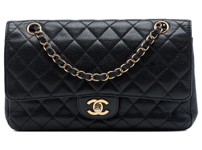 Chanel Black Medium Classic Caviar Double Flap Preto
