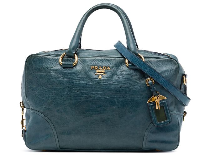 Bolsa Satchel Prada Blue Vitello Shine Azul Azul escuro