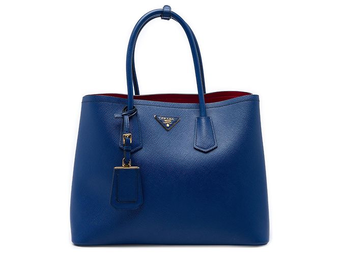 Prada Blue Medium Saffiano Cuir Double Handle Satchel Blau