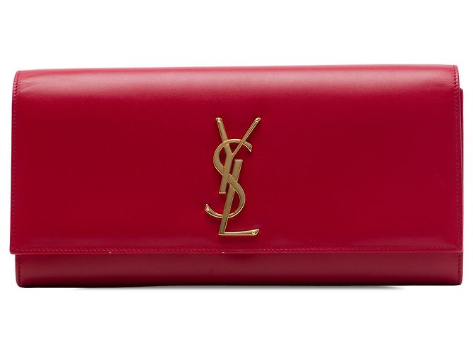 Saint Laurent Cassandre Clutch aus glattem rotem Leder
