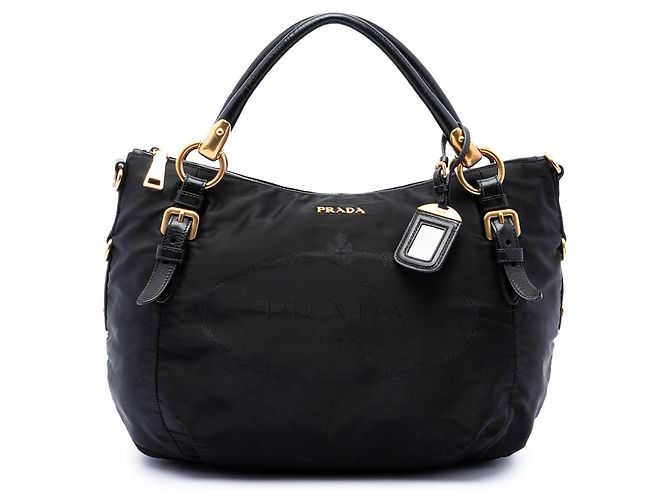 Borsa Satchel Prada in Tessuto Canapa Nera con Logo Nero