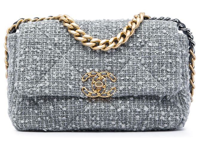 Chanel Gray Medium Tweed 19 Flap Marron