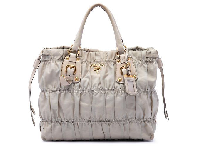 Bolsa Satchel Prada em Tessuto Gaufre Marrom Bege