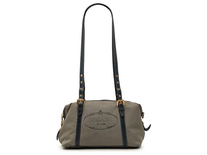 Borsa a tracolla Prada in tela Canapa marrone con logo
