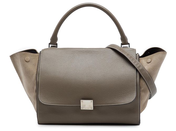 Céline Bolsa Trapeze Celine Medium em couro de bezerro e camurça marrom Taupe