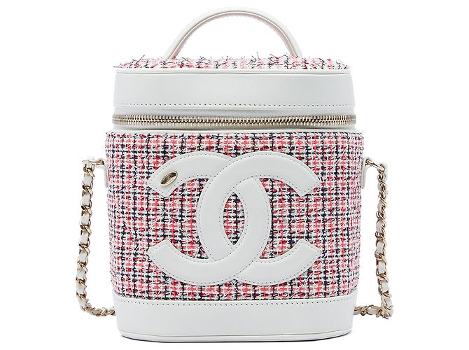 Vanity Necessaire Chanel in Tweed Rosso e Pelle di Agnello CC