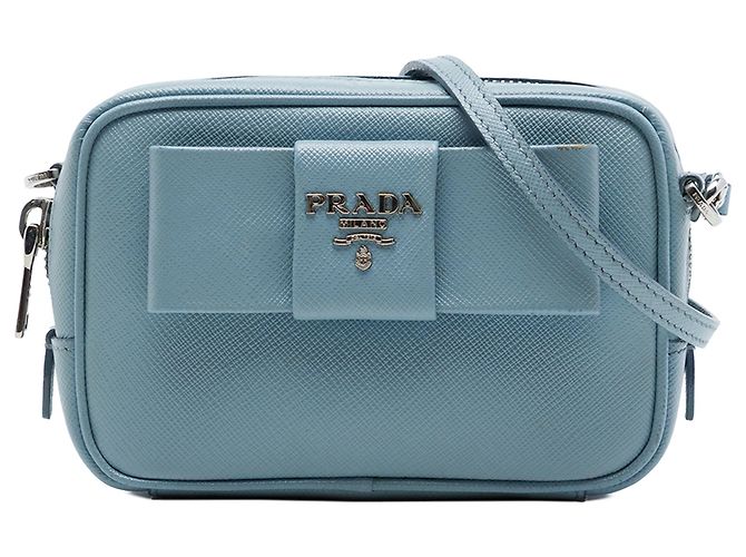 Sac Camera Prada Blue Saffiano Fiocco Bow Bleu Bleu clair