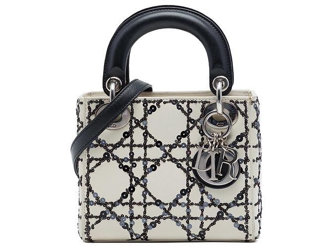 Dior Mini Lady Dior en veau Cannage blanc avec sequins