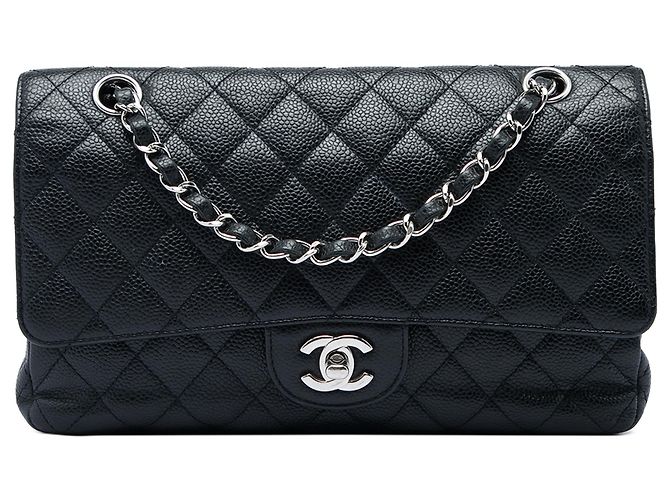 Chanel Black Medium Classic Caviar Double Flap Preto