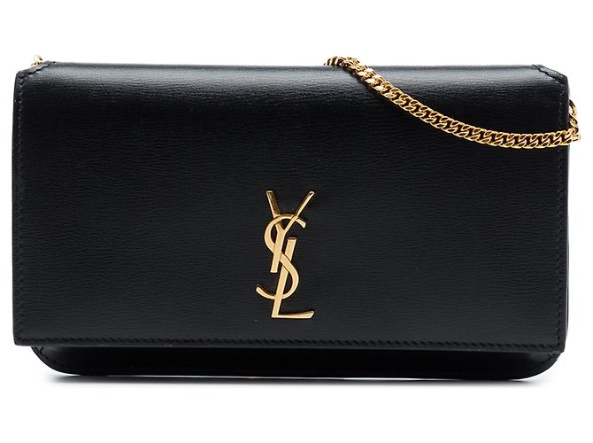 Cartera con cadena Kate de piel negra monogramada Saint Laurent Negro