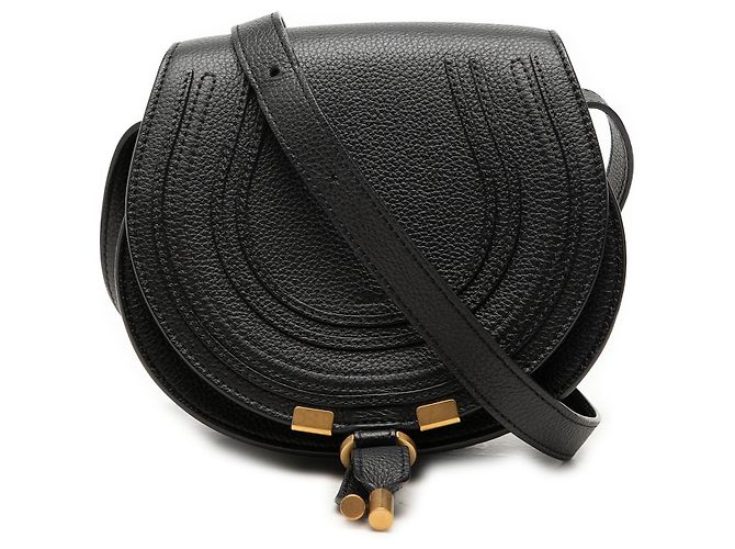Chloé Marcie Saddle Crossbody in pelle grana piccola nera Small Nero