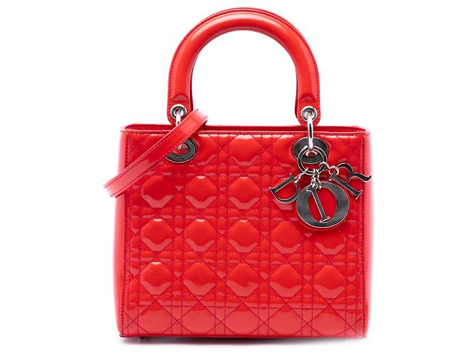 Dior Red Medium Patent Cannage Lady Dior Rouge