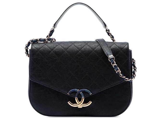 Chanel Black Paris Cuba Medium Quilted Caviar Thread Around Flap Preto