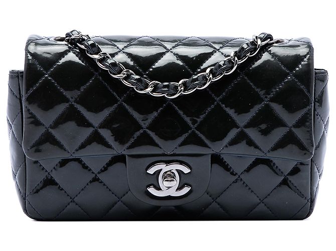 Chanel Blue Mini Rectangular Classic Patent Single Flap Bleu Bleu Marine