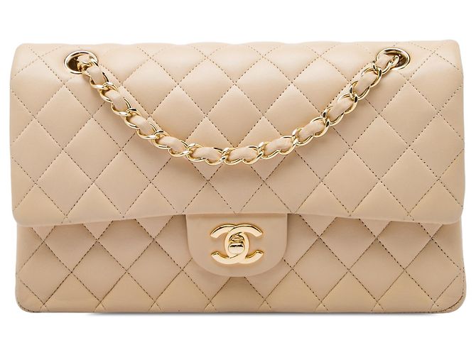 Chanel Beige Medium Classic Lambskin Double Flap