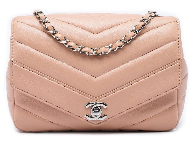 Chanel Beige Small Chevron Caviar Data Center Envelope Flap Bege