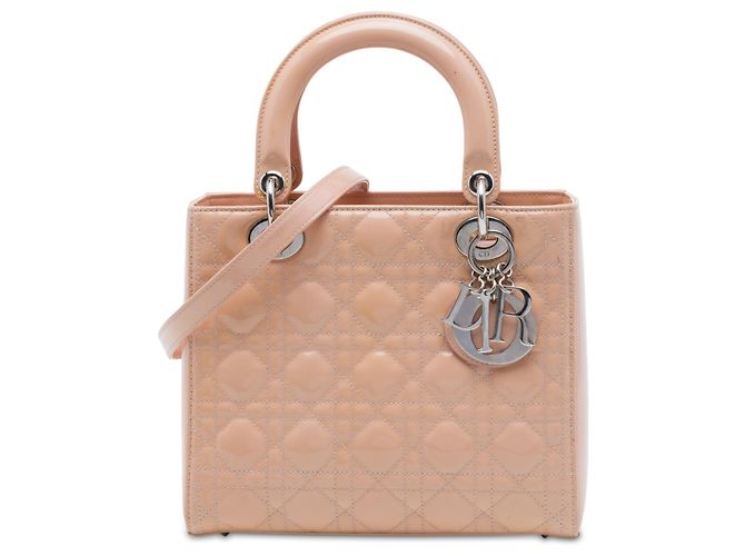 Dior Pink Medium Patent Cannage Lady Dior Rose